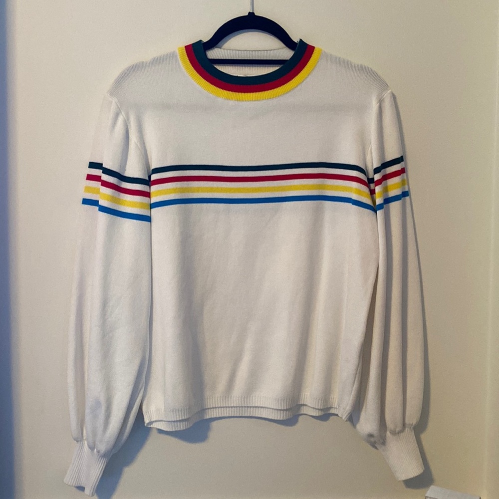 Paper Heart white striped balloon sleeve sweater (S/M).